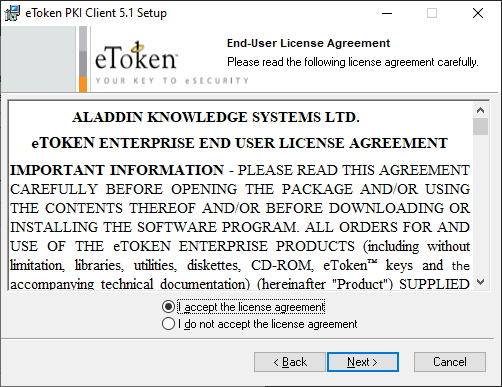 Установка драйвера eToken «PKI Client»